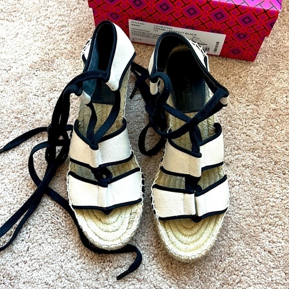 Tory Burch Color Block Espadrilles Wedge Sandals - Picture 9 of 10